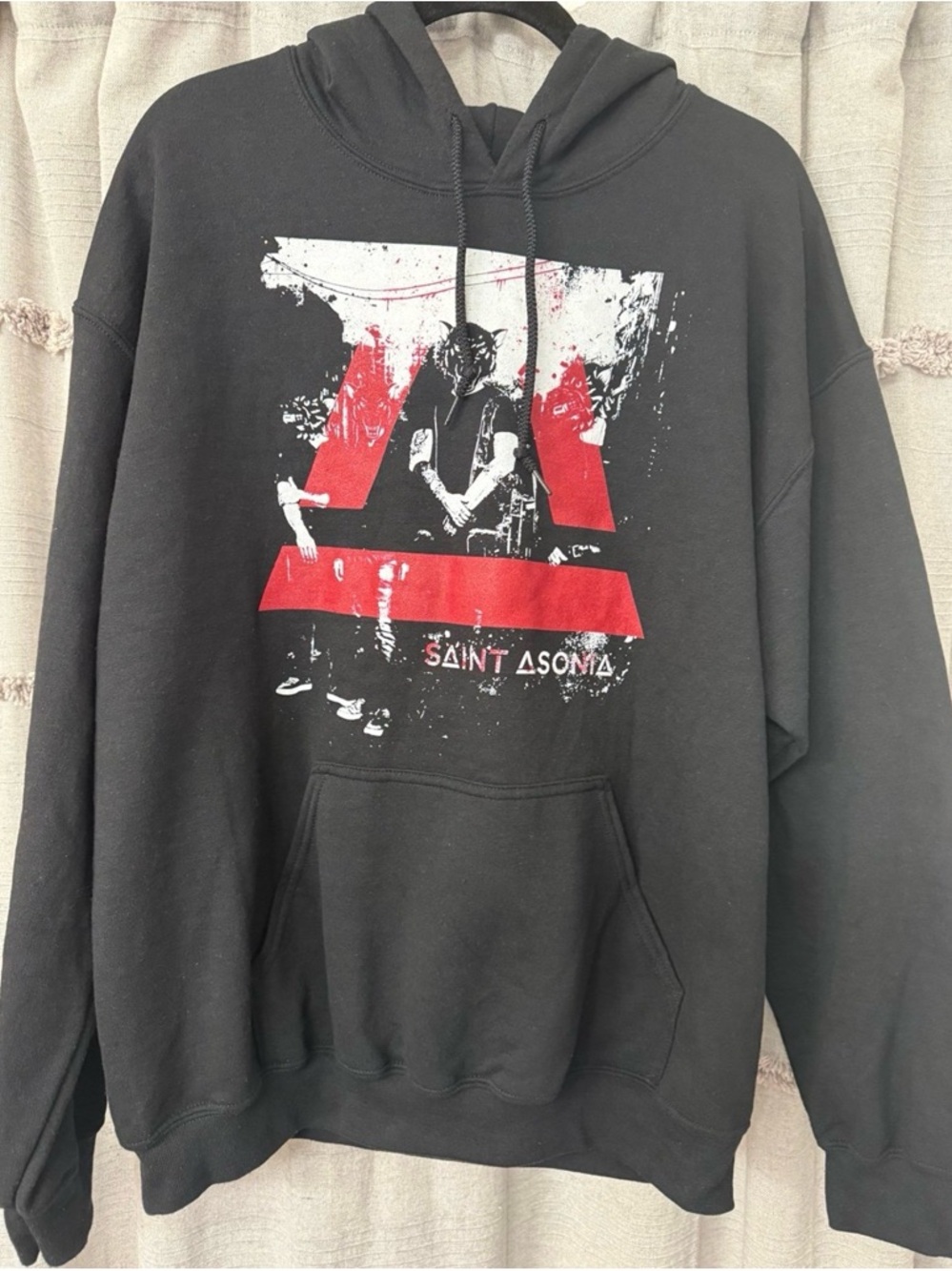 Saint Asonia Black Hooded Graphic Sweatshirt Grunge, Alternative Band-SIZE L